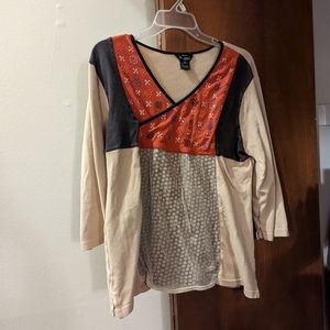 Faux Wrap Shirt with Texture, Embroidery